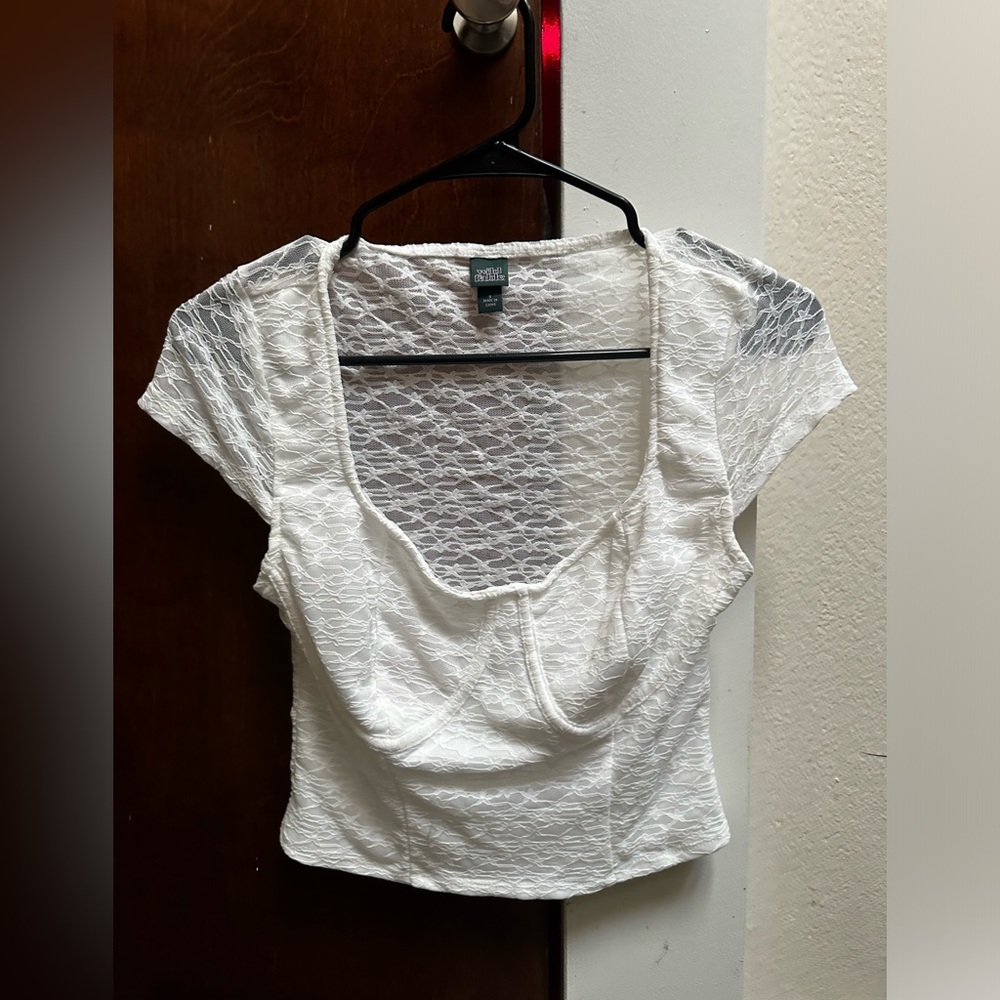semi sheer white lace top